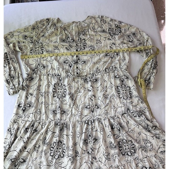 M&S Per Una MIDI Dress Beige Black Tiered Long Sleeve Prairie Cottage US 14 - Picture 7 of 15